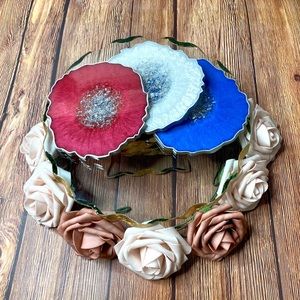 4th of July Party Decor | Coaster Set of 3 | Geode